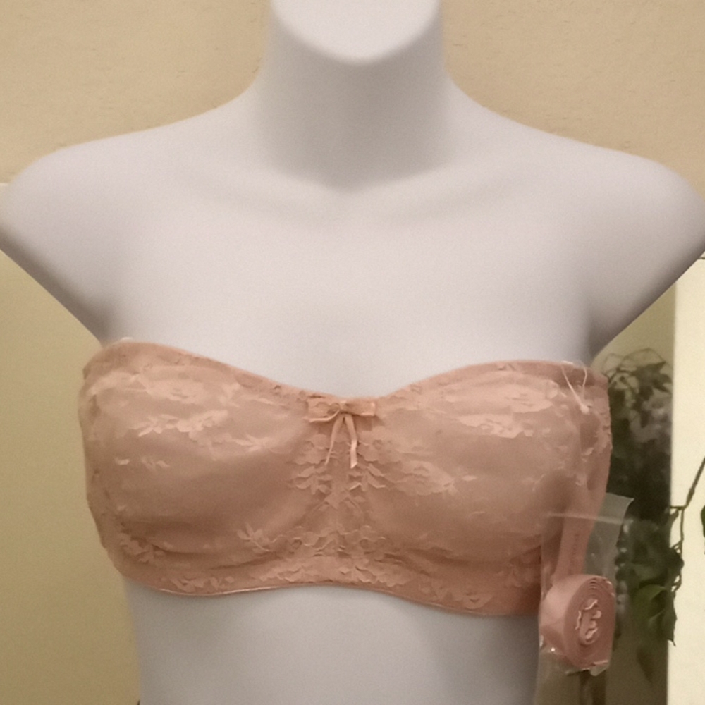 Dobreva Adobe Rose Pink Lace Strapless Bra-…